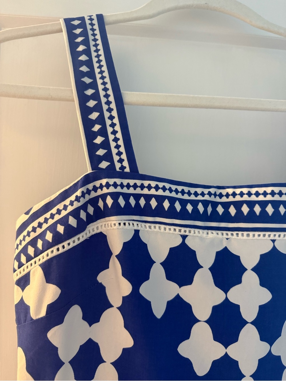 kate spade Blue and White Geometric Lantern Poplin Strap Sundress - Picture 7 of 8